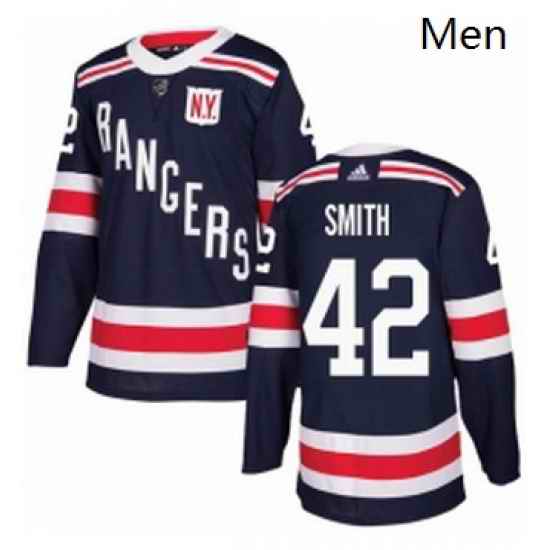 Mens Adidas New York Rangers 42 Brendan Smith Authentic Navy Blue 2018 Winter Classic NHL Jersey